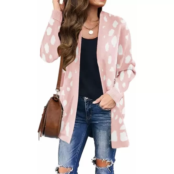 ZESICA Womens 2024 Fall Winter Long Sleeves Open Front Leopard Print Knitted Sweater Cardigan Coat OutwearPink