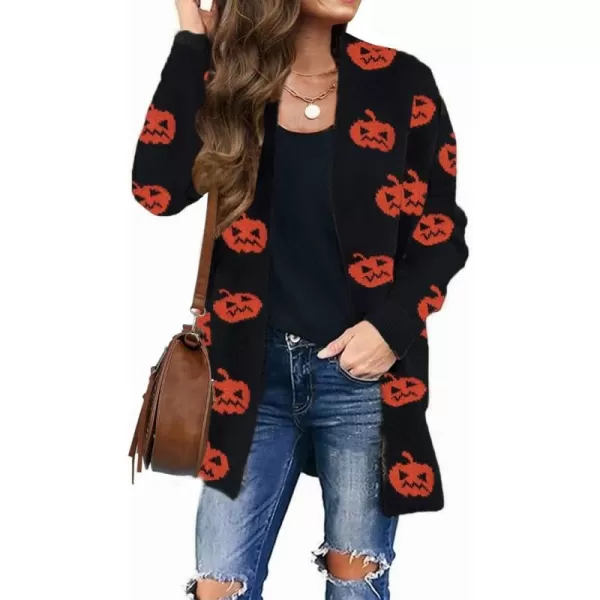 ZESICA Womens 2024 Fall Winter Long Sleeves Open Front Leopard Print Knitted Sweater Cardigan Coat OutwearPumpkin