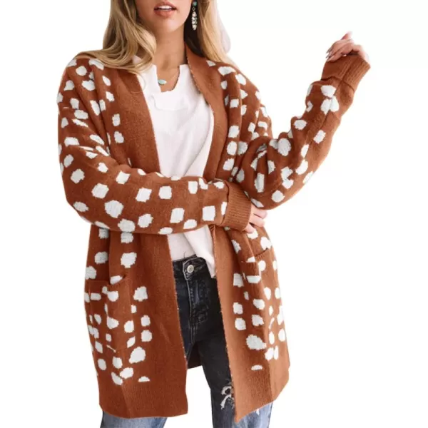 ZESICA Womens 2024 Fall Winter Long Sleeves Open Front Leopard Print Knitted Sweater Cardigan Coat OutwearRedbrown