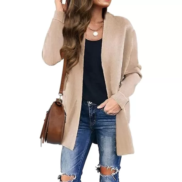 ZESICA Womens 2024 Fall Winter Long Sleeves Open Front Leopard Print Knitted Sweater Cardigan Coat OutwearSolid Beige