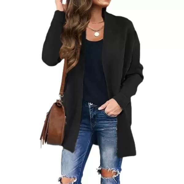 ZESICA Womens 2024 Fall Winter Long Sleeves Open Front Leopard Print Knitted Sweater Cardigan Coat OutwearSolid Black