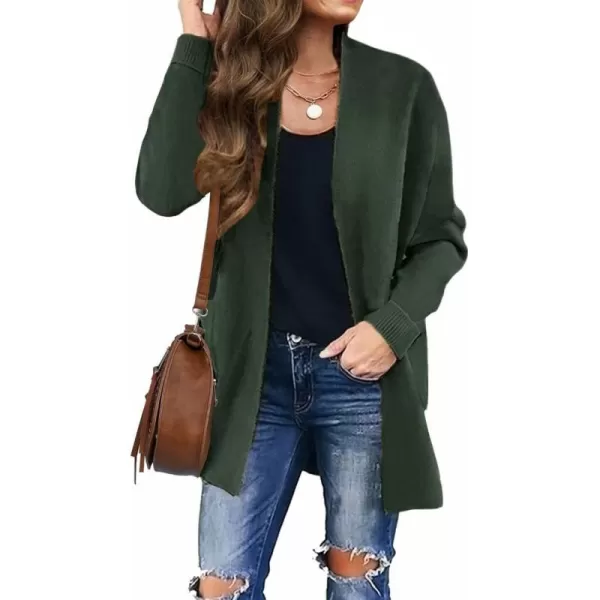 ZESICA Womens 2024 Fall Winter Long Sleeves Open Front Leopard Print Knitted Sweater Cardigan Coat OutwearSolidgreen