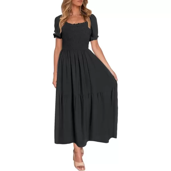 ZESICA Womens 2024 Summer Boho Floral Print Square Neck Ruffle Swing Beach Long Maxi DressBlack