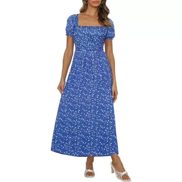 ZESICA Womens 2024 Summer Boho Floral Print Square Neck Ruffle Swing Beach Long Maxi DressCobalt