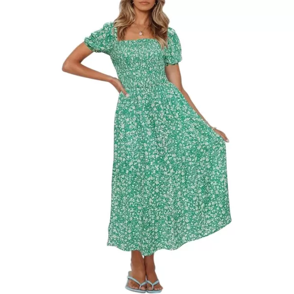 ZESICA Womens 2024 Summer Boho Floral Print Square Neck Ruffle Swing Beach Long Maxi DressGreen