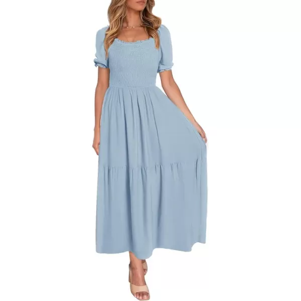 ZESICA Womens 2024 Summer Boho Floral Print Square Neck Ruffle Swing Beach Long Maxi DressLightblue
