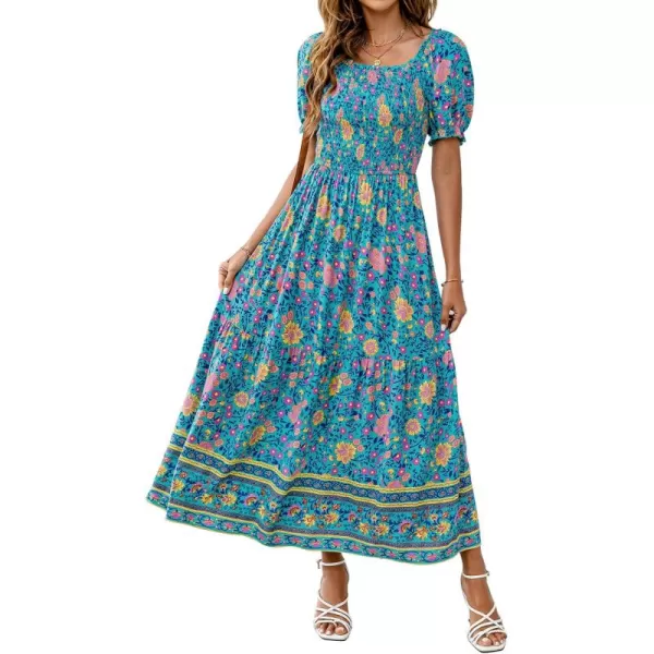 ZESICA Womens 2024 Summer Boho Floral Print Square Neck Ruffle Swing Beach Long Maxi DressLightgreen