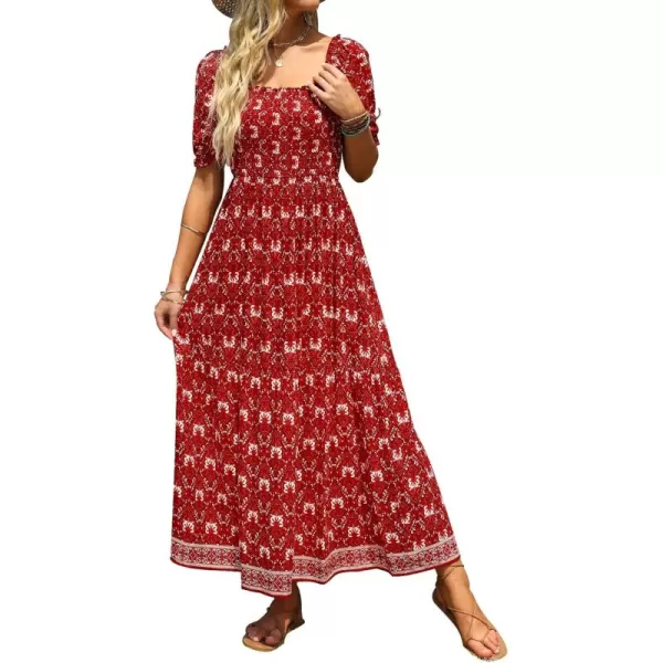 ZESICA Womens 2024 Summer Boho Floral Print Square Neck Ruffle Swing Beach Long Maxi DressLycheered