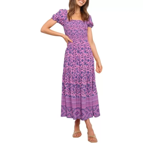 ZESICA Womens 2024 Summer Boho Floral Print Square Neck Ruffle Swing Beach Long Maxi DressPurple