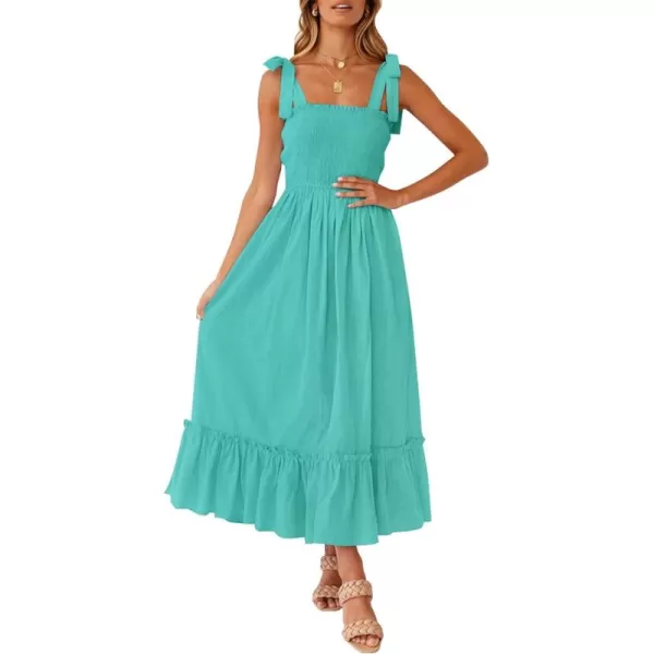 ZESICA Womens 2024 Summer Boho Spaghetti Strap Square Neck Solid Color Ruffle A Line Beach Long Maxi DressAqua