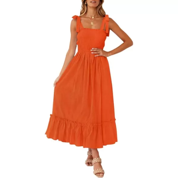 ZESICA Womens 2024 Summer Boho Spaghetti Strap Square Neck Solid Color Ruffle A Line Beach Long Maxi DressOrange