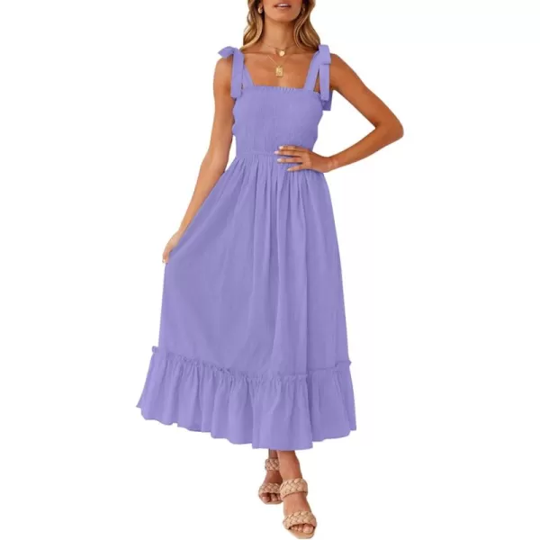 ZESICA Womens 2024 Summer Boho Spaghetti Strap Square Neck Solid Color Ruffle A Line Beach Long Maxi DressPurple