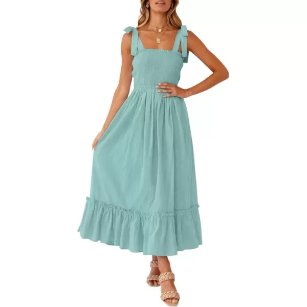 ZESICA Womens 2024 Summer Boho Spaghetti Strap Square Neck Solid Color Ruffle A Line Beach Long Maxi DressSage