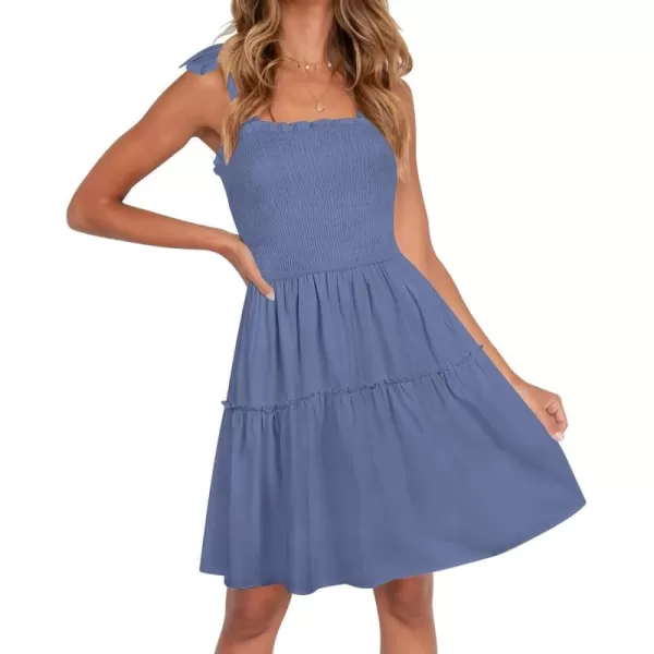 ZESICA Womens 2024 Summer Spaghetti Strap Sleeveless Square Neck Ruffle A Line Swing Mini DressDustyblue