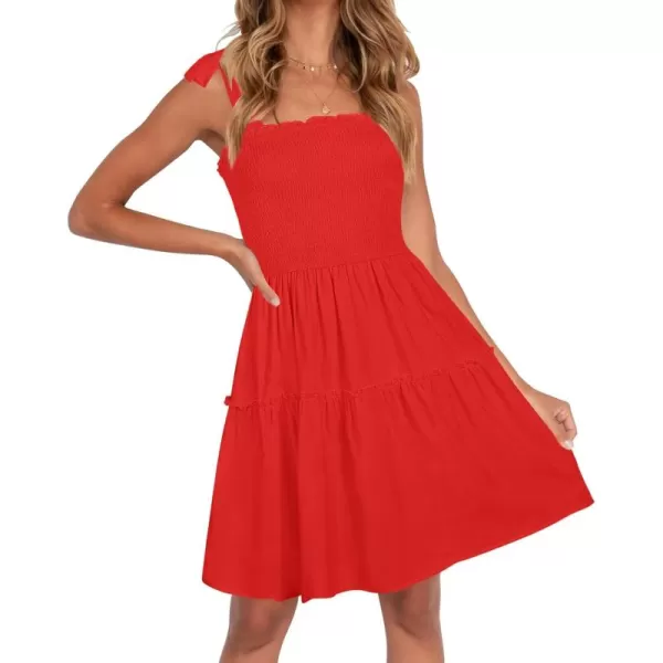 ZESICA Womens 2024 Summer Spaghetti Strap Sleeveless Square Neck Ruffle A Line Swing Mini DressFirered
