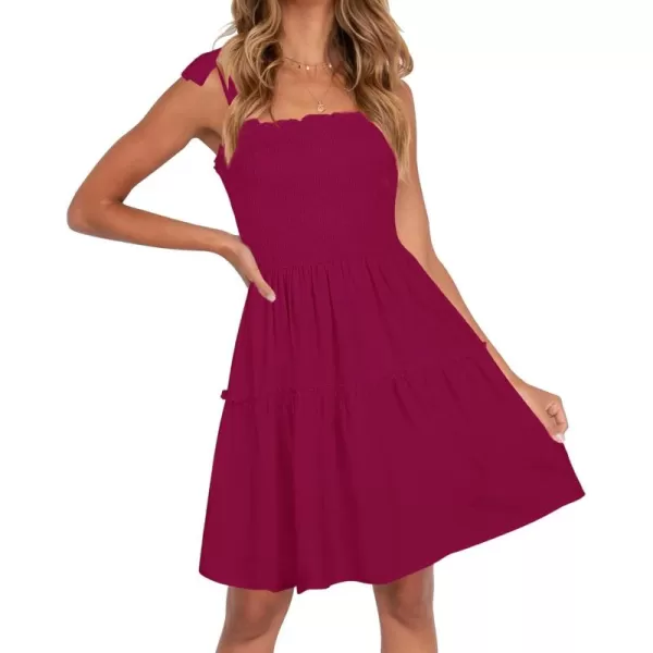 ZESICA Womens 2024 Summer Spaghetti Strap Sleeveless Square Neck Ruffle A Line Swing Mini DressFuchsia