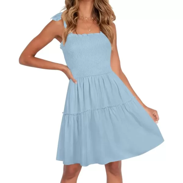 ZESICA Womens 2024 Summer Spaghetti Strap Sleeveless Square Neck Ruffle A Line Swing Mini DressLightblue