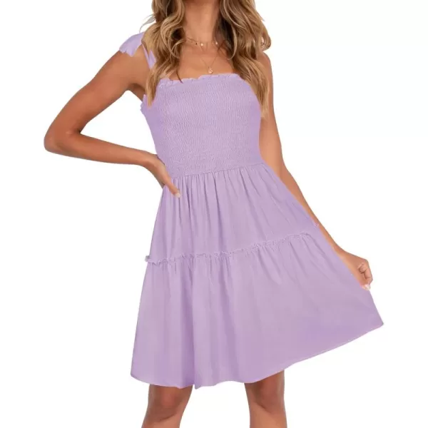 ZESICA Womens 2024 Summer Spaghetti Strap Sleeveless Square Neck Ruffle A Line Swing Mini DressLightpurple