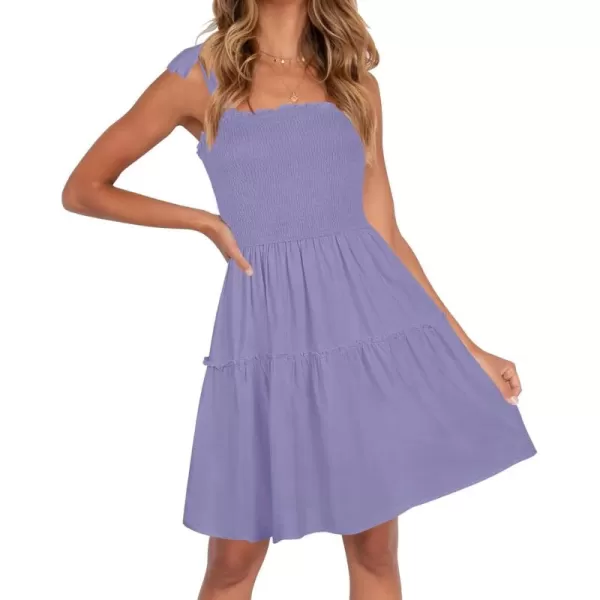 ZESICA Womens 2024 Summer Spaghetti Strap Sleeveless Square Neck Ruffle A Line Swing Mini DressPurple