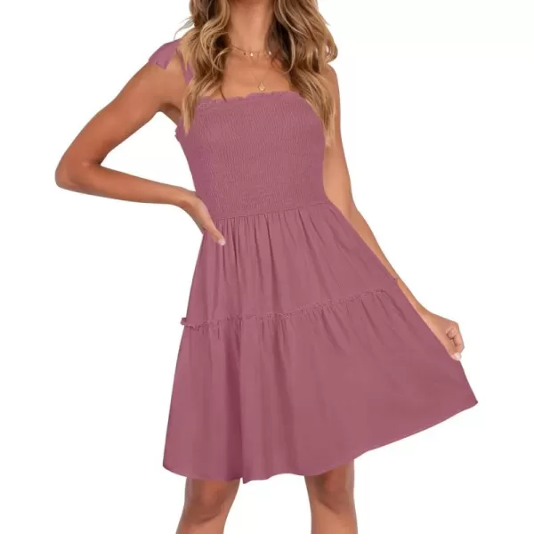 ZESICA Womens 2024 Summer Spaghetti Strap Sleeveless Square Neck Ruffle A Line Swing Mini DressTaro