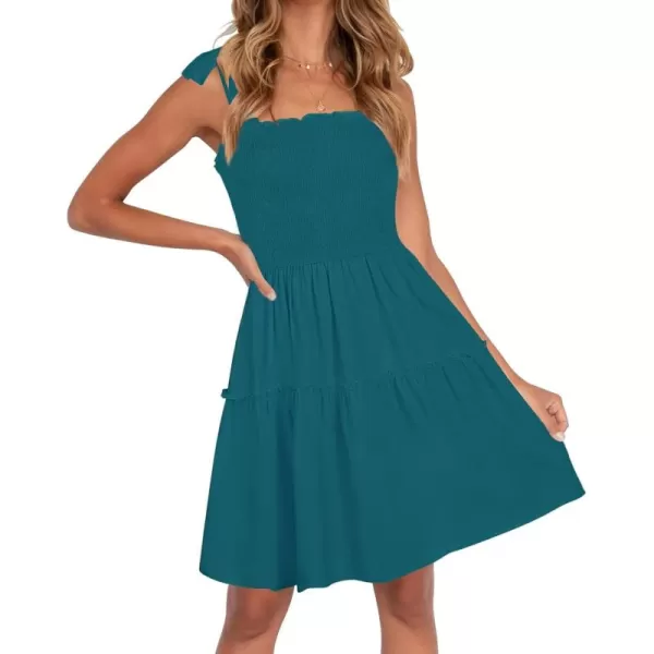 ZESICA Womens 2024 Summer Spaghetti Strap Sleeveless Square Neck Ruffle A Line Swing Mini DressTeal