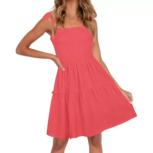 ZESICA Womens 2024 Summer Spaghetti Strap Sleeveless Square Neck Ruffle A Line Swing Mini DressWatermelon
