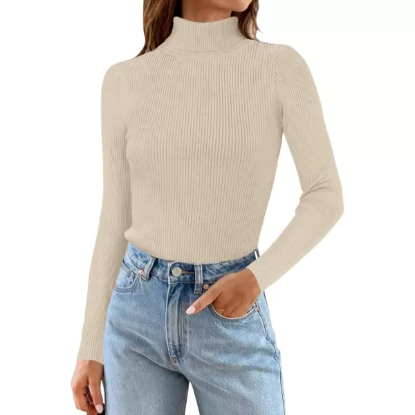 ZESICA Womens 2024 Turtleneck Long Sleeve Shirts Fall Basic Tops Slim Fitted Ribbed Knit SweaterApricot