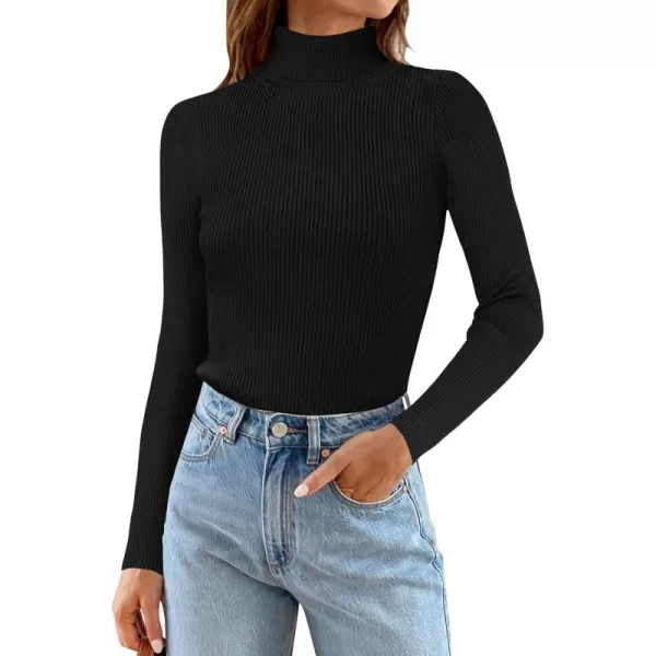 ZESICA Womens 2024 Turtleneck Long Sleeve Shirts Fall Basic Tops Slim Fitted Ribbed Knit SweaterBlack