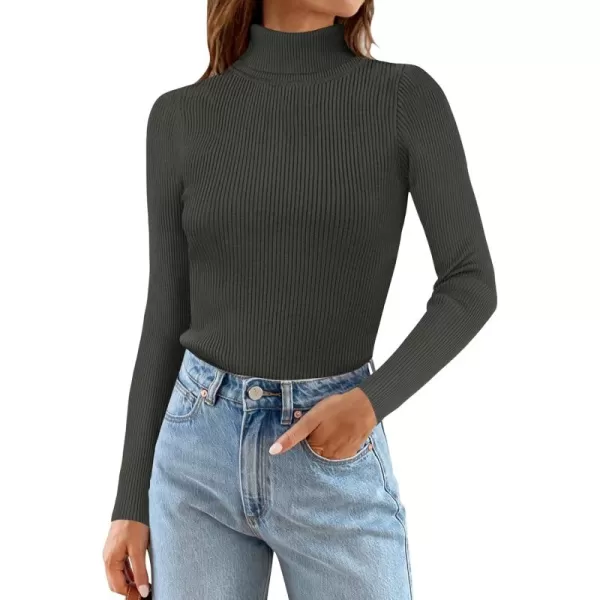 ZESICA Womens 2024 Turtleneck Long Sleeve Shirts Fall Basic Tops Slim Fitted Ribbed Knit SweaterCharcoal