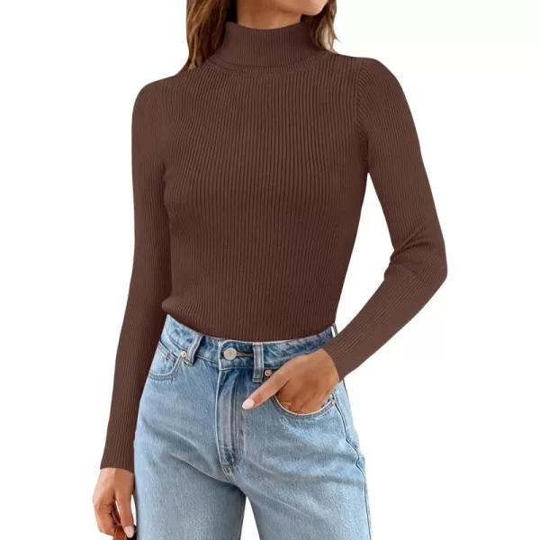 ZESICA Womens 2024 Turtleneck Long Sleeve Shirts Fall Basic Tops Slim Fitted Ribbed Knit SweaterCoffee