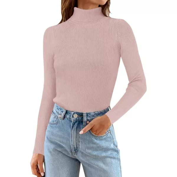 ZESICA Womens 2024 Turtleneck Long Sleeve Shirts Fall Basic Tops Slim Fitted Ribbed Knit SweaterDustypink
