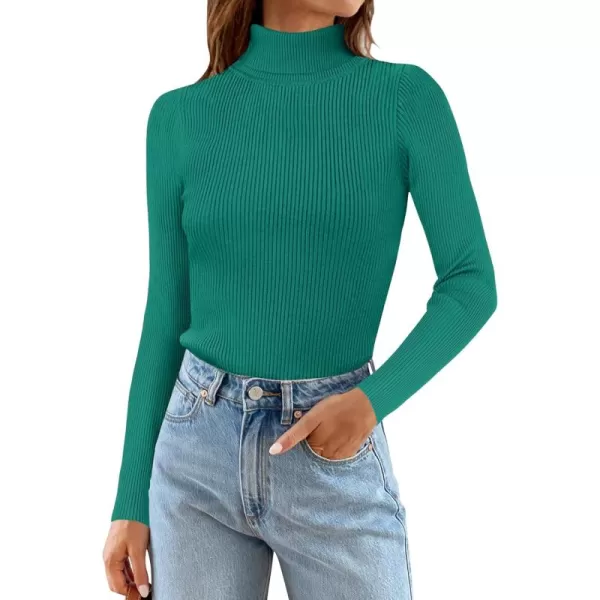ZESICA Womens 2024 Turtleneck Long Sleeve Shirts Fall Basic Tops Slim Fitted Ribbed Knit SweaterGreen