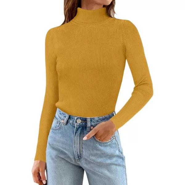ZESICA Womens 2024 Turtleneck Long Sleeve Shirts Fall Basic Tops Slim Fitted Ribbed Knit SweaterMustard