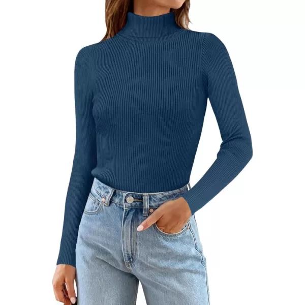ZESICA Womens 2024 Turtleneck Long Sleeve Shirts Fall Basic Tops Slim Fitted Ribbed Knit SweaterNavy
