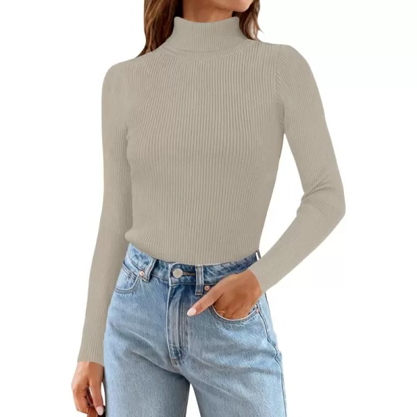 ZESICA Womens 2024 Turtleneck Long Sleeve Shirts Fall Basic Tops Slim Fitted Ribbed Knit SweaterOats