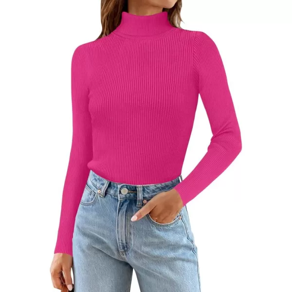 ZESICA Womens 2024 Turtleneck Long Sleeve Shirts Fall Basic Tops Slim Fitted Ribbed Knit SweaterRose