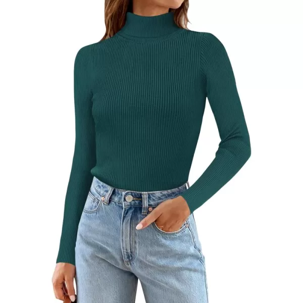 ZESICA Womens 2024 Turtleneck Long Sleeve Shirts Fall Basic Tops Slim Fitted Ribbed Knit SweaterTeal