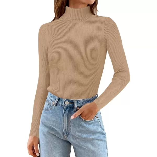 ZESICA Womens 2024 Turtleneck Long Sleeve Shirts Fall Basic Tops Slim Fitted Ribbed Knit SweaterToffee