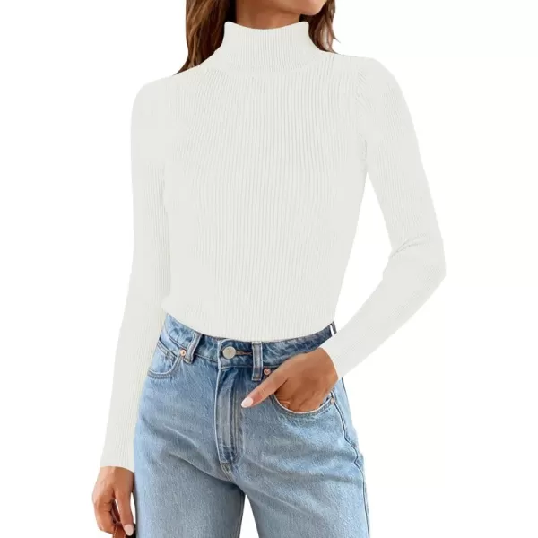 ZESICA Womens 2024 Turtleneck Long Sleeve Shirts Fall Basic Tops Slim Fitted Ribbed Knit SweaterWhite