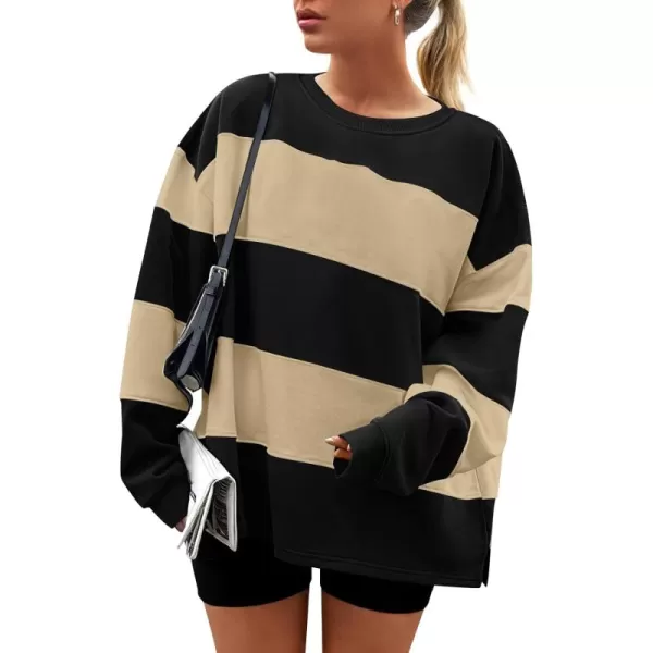 ZESICA Womens Fall Sweatshirt Tops Crewneck Long Sleeve Loose Oversized Striped Fleece Pullover 2024 ClothesToffee