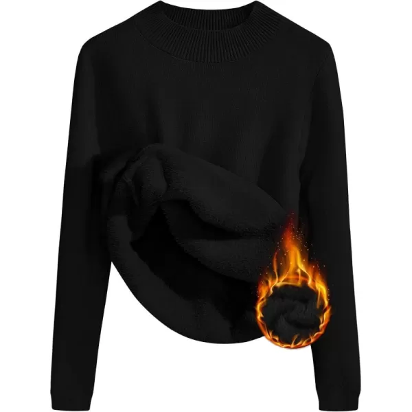 ZESICA Womens Fleece Sherpa Lined Sweater Winter Thermal Shirts 2024 Long Sleeve Mock Neck Slim Fitted Pullover TopsBlack
