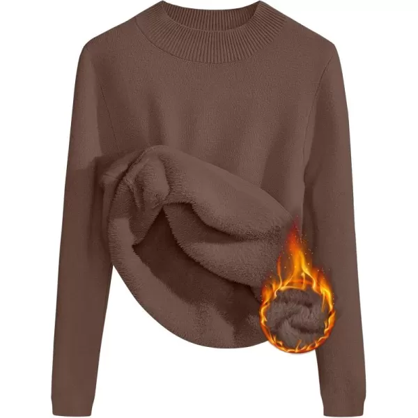 ZESICA Womens Fleece Sherpa Lined Sweater Winter Thermal Shirts 2024 Long Sleeve Mock Neck Slim Fitted Pullover TopsCoffee
