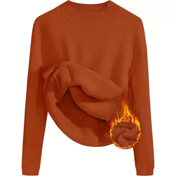 ZESICA Womens Fleece Sherpa Lined Sweater Winter Thermal Shirts 2024 Long Sleeve Mock Neck Slim Fitted Pullover TopsRust
