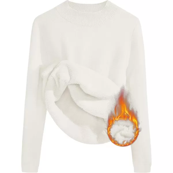 ZESICA Womens Fleece Sherpa Lined Sweater Winter Thermal Shirts 2024 Long Sleeve Mock Neck Slim Fitted Pullover TopsWhite
