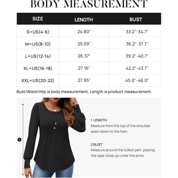 ZESICA Long Sleeve Shirts for Women Fall Tops Crew Neck Pleated Casual Tunic BlousesBlack