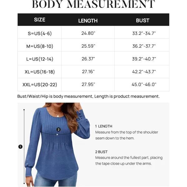 ZESICA Long Sleeve Shirts for Women Fall Tops Crew Neck Pleated Casual Tunic BlousesBlue