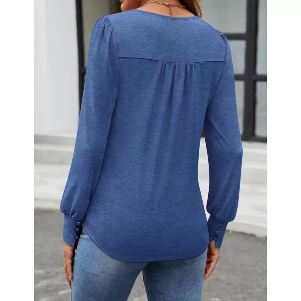 ZESICA Long Sleeve Shirts for Women Fall Tops Crew Neck Pleated Casual Tunic BlousesBlue