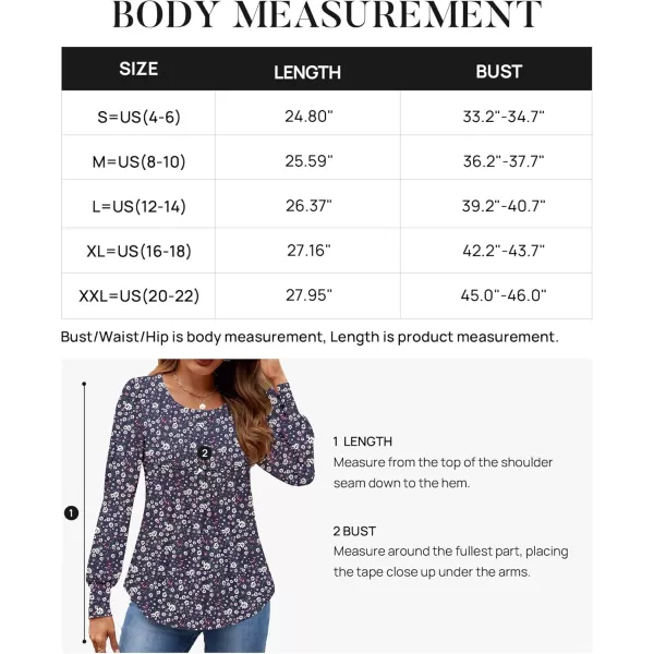 ZESICA Long Sleeve Shirts for Women Fall Tops Crew Neck Pleated Casual Tunic BlousesBlue Floral