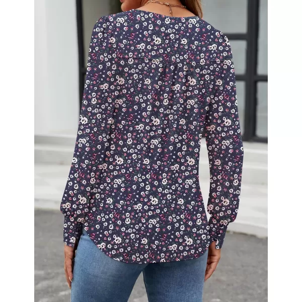 ZESICA Long Sleeve Shirts for Women Fall Tops Crew Neck Pleated Casual Tunic BlousesBlue Floral