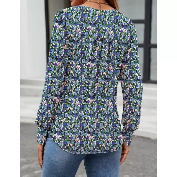 ZESICA Long Sleeve Shirts for Women Fall Tops Crew Neck Pleated Casual Tunic BlousesBlue Pink
